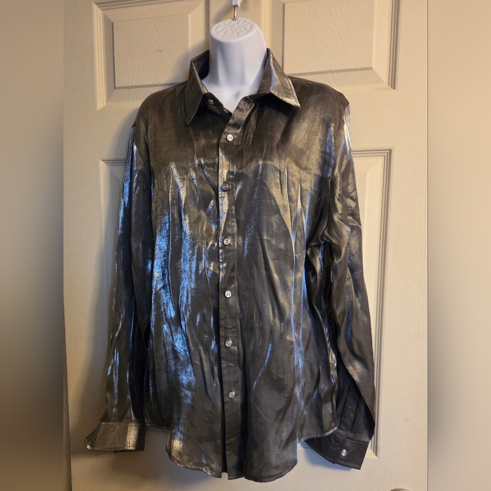 Jogal Metallic Gray Long-Sleeve Button-Up Shirt Large *flaw